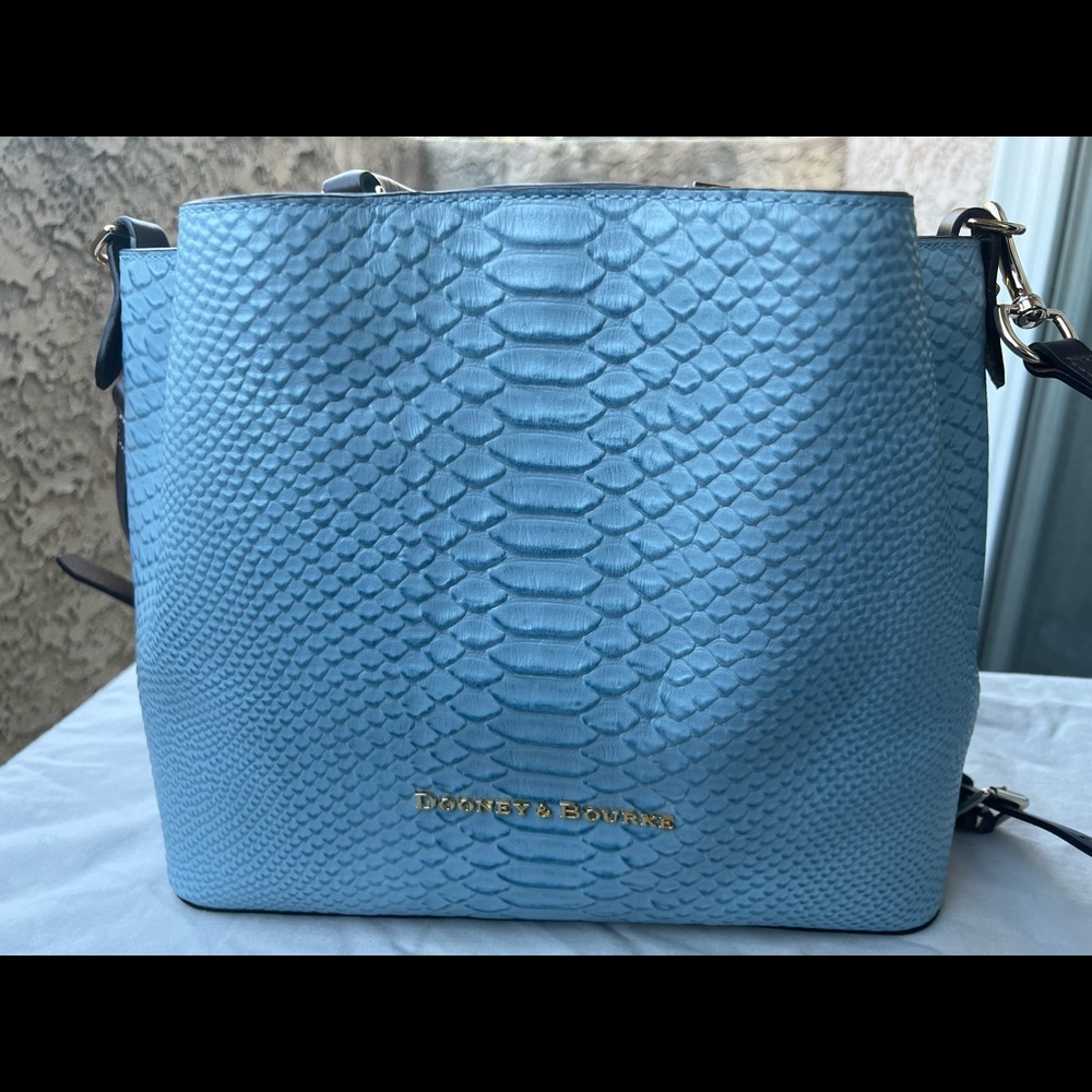 Dooney and Bourke Large Caldwell Barlow Dusty Blue Snake embossed